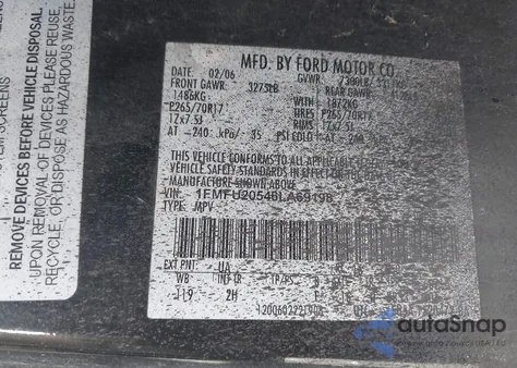 2006 Ford Expedition Limited from USA, damaged, VIN 1FMFU20546LA69198